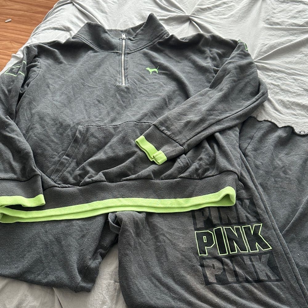 Pink quarter zip and boyfriend pants sweat set